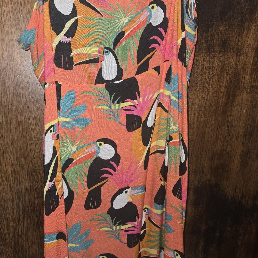 FARM Rio for Anthropologie Toucans Wrap Maxi in Coral Birds Tank Dress Sz L